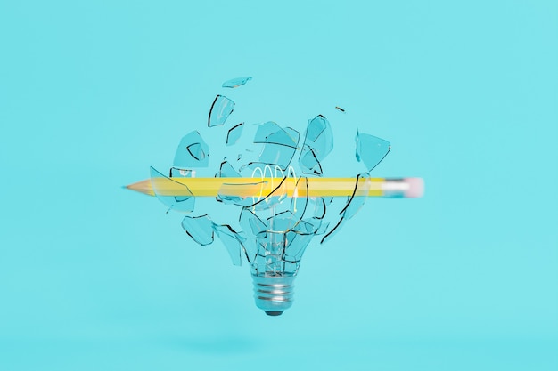 broken light bulb with a pencil through