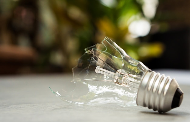 Broken Lightbulb on Nature Background,  Energy Solution for solving Environment problem