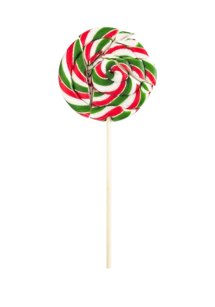 Broken lollipop with green and red stripes isolated on white background