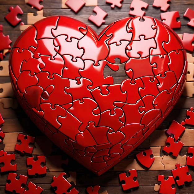 Photo broken missing pieces of love romance puzzle shown with jigsaw