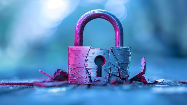 Photo broken padlock a symbol of compromised security and data breach vulnerability concept data breach security compromised padlock symbolism cybersecurity concerns vulnerable information