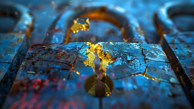 Photo broken padlock a symbol of compromised security and data breach vulnerability concept security breach vulnerability compromised data broken padlock symbolism cybersecurity threat