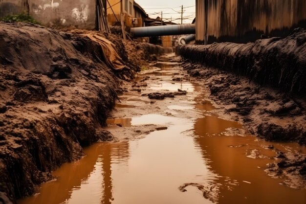 Broken pipe that leaks water water leak from public consumption pipe Neural network AI generated