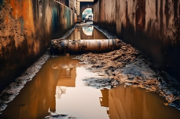 Broken pipe that leaks water water leak from public consumption pipe Neural network AI generated