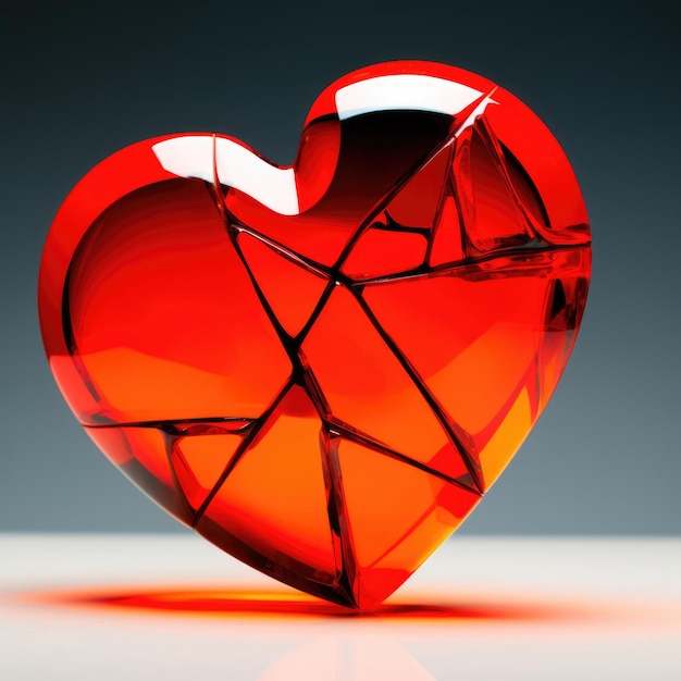 Photo a broken red glass heart sitting on a table