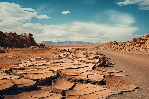 Foto strada rotta in un paesaggio desertico autostrada dritta