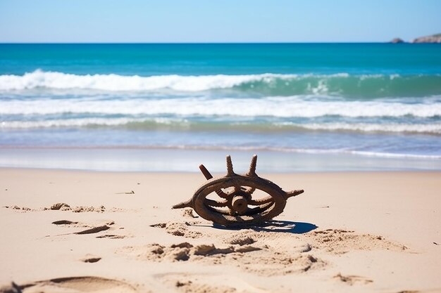 Broken Ship's Wheel Peeking from the Depths