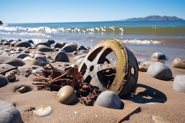 Broken Ship's Wheel Peeking from the Depths