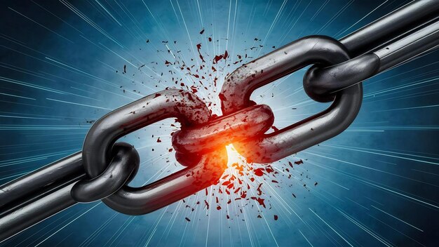 Broken steel broken metal chain links freedom concept disruption strong steel 3d illustration