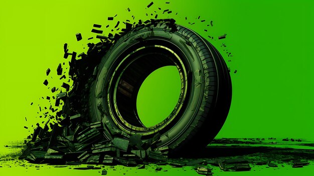 Photo broken tire punctured car wheel background with copy space