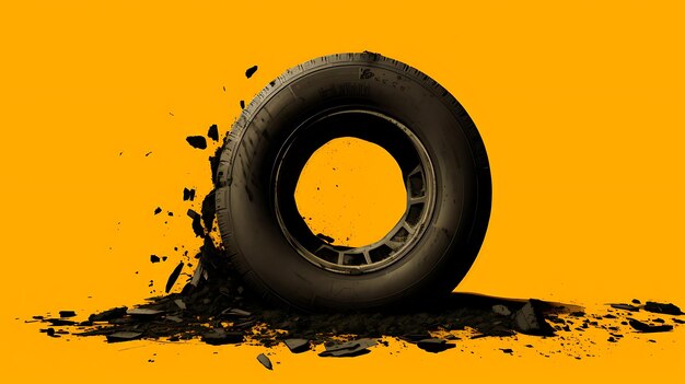 Photo broken tire punctured car wheel background with copy space