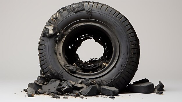 Broken tire Punctured car wheel background with copy space