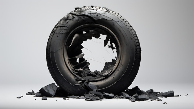 Photo broken tire punctured car wheel background with copy space