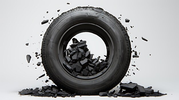 Photo broken tire punctured car wheel background with copy space