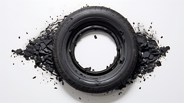 Photo broken tire punctured car wheel background with copy space