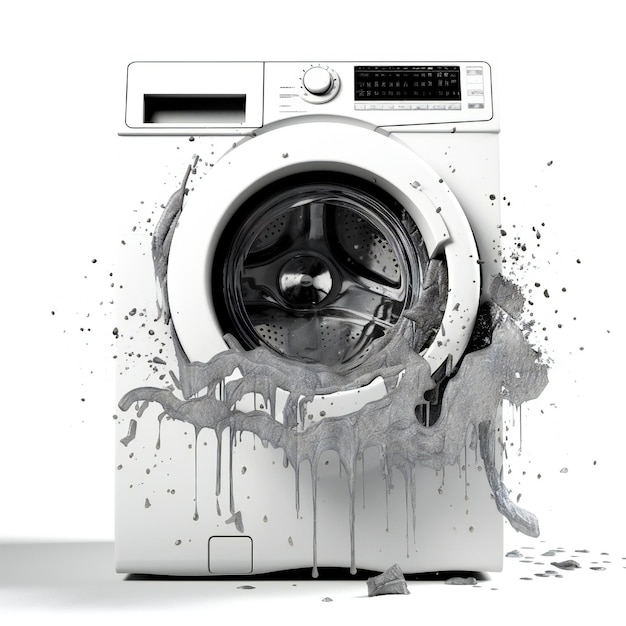 Broken washing machine on white background