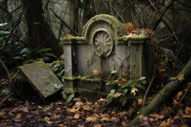 Foto una lapide rotta in un angolo dimenticato di un cimitero