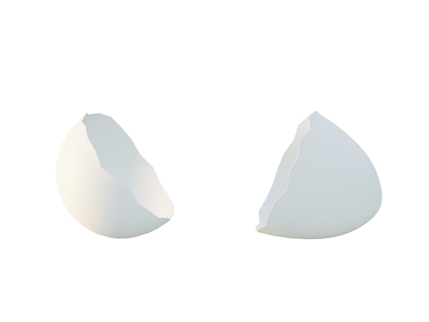 Broken white egg isolated on a white background, 3d illustration