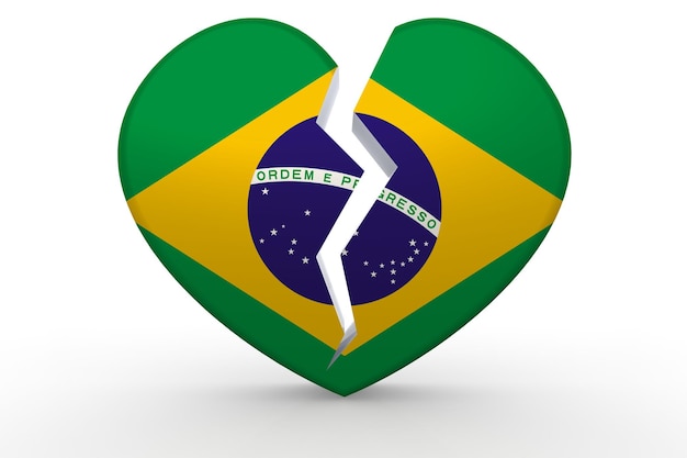 Photo broken white heart shape with brazil flag