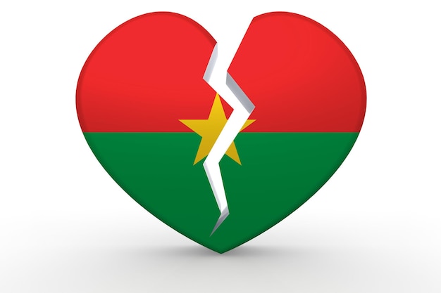 Broken white heart shape with Burkina Faso flag