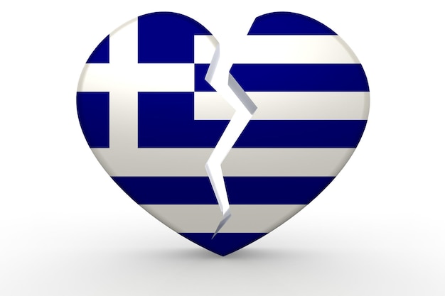 ギリシャの国旗と壊れた白いハート