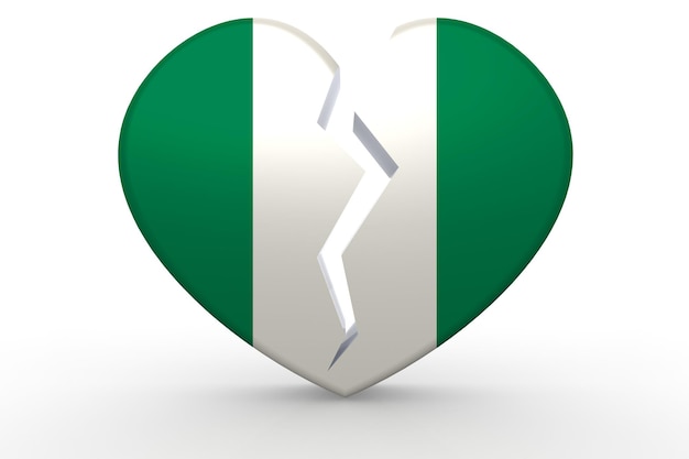 Foto a forma di cuore bianco spezzato con la bandiera della nigeria