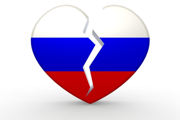 Broken white heart shape with Russia flag