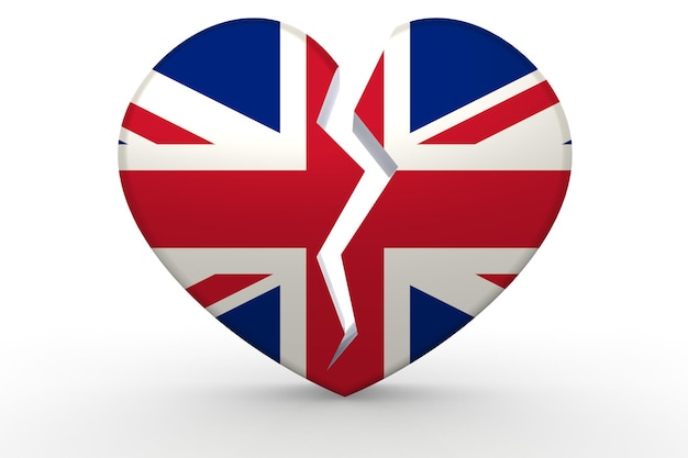 Premium Photo | Broken white heart shape with united kingdom flag