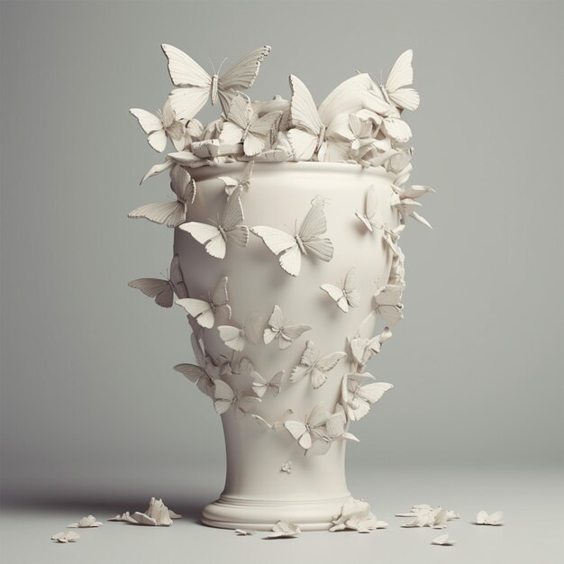 Photo a broken white vase a woman emerging from it