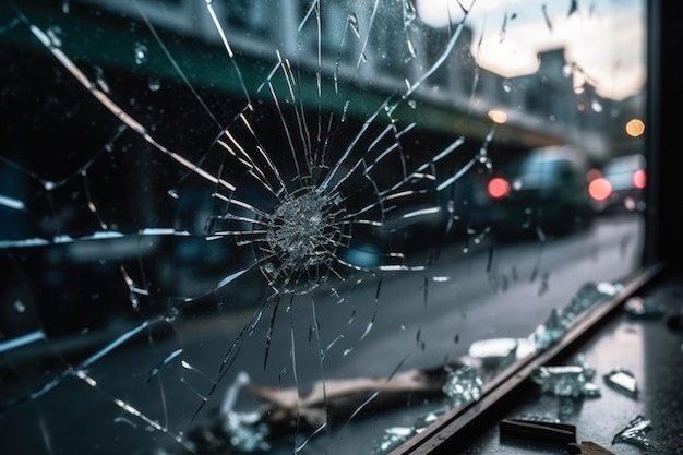 車の自動車事故で壊れたフロントガラス生成AI