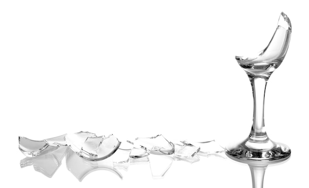 Broken wineglass isolated on white