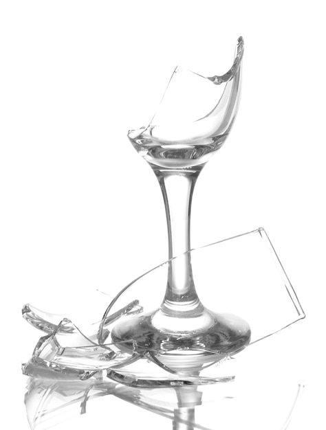 Broken wineglass on white