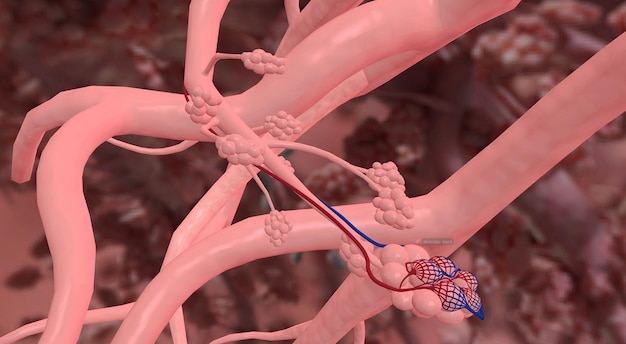 Bronchioles and alveoli in the lungs