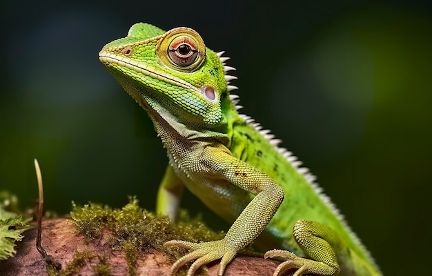 Bronchocela cristatella also known as the green crested lizard Generative AI