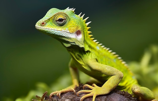 Bronchocela cristatella also known as the green crested lizard generative ai