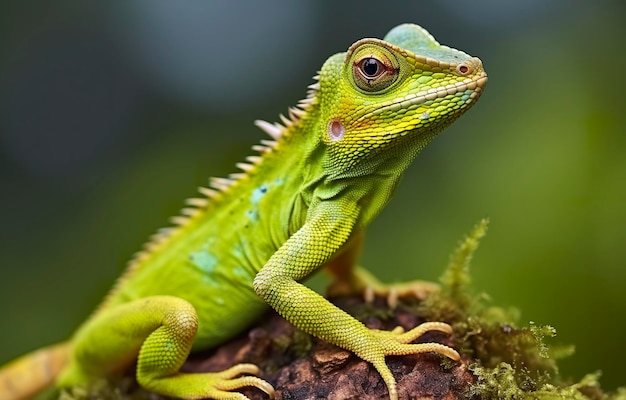 Bronchocela cristatella also known as the green crested lizard Generative AI