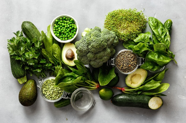 Bronproteïne-vegetariërs Bovenaanzicht Gezond eten Schoon eten