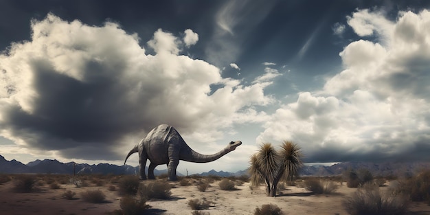 Brontosaurus uit de Jura-periode met landschap op de achtergrond Grote dinosaurus met lange nek