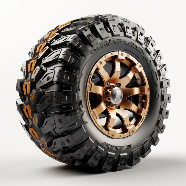 Bronze And Amber Off Road Tire With Hyperdetailed Rendering