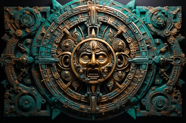 Бронзовый древний античный классический ацтекский календарь круглый орнаментный рисунок декоративный дизайн фон