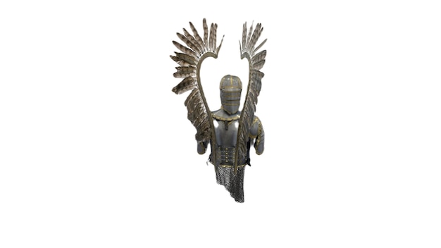 A bronze angel statue with wings and a heart on the back