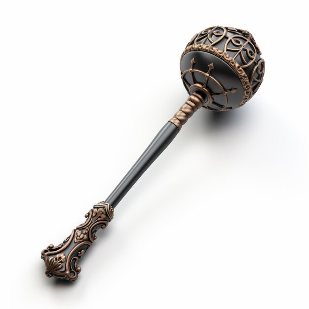 Bronze And Black Ornate Metal Rod Handheld 3d Mace