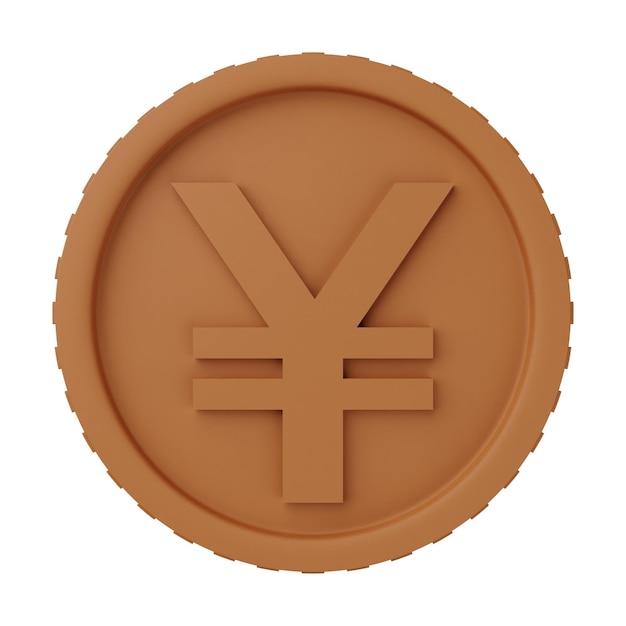 Bronze Coin Yen 3D Illustration Isolated in White Background