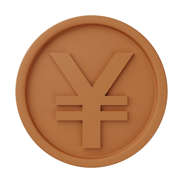 Bronze Coin Yen 3D Illustration Isolated in White Background