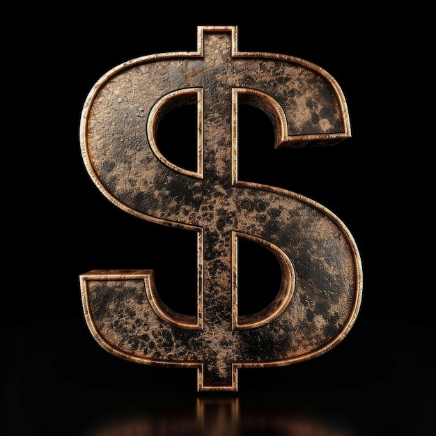 Foto segno di dollaro in bronzo isolato su sfondo nero