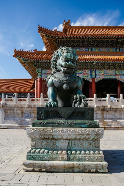 Bronze Lion at The Palace Museum in the Forbidden City, China