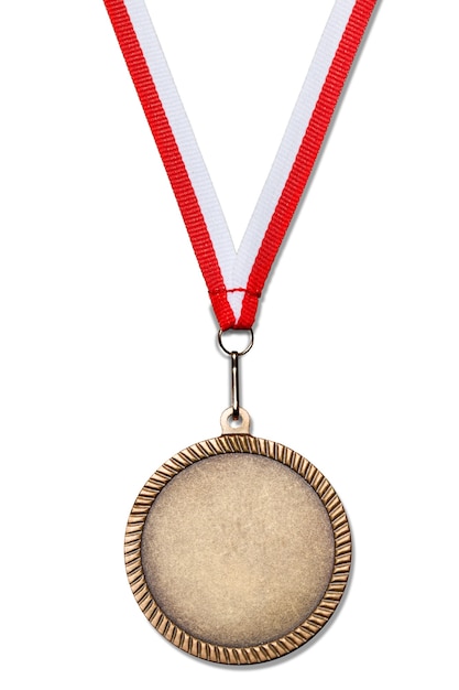 Bronze medal with ribbon on white background