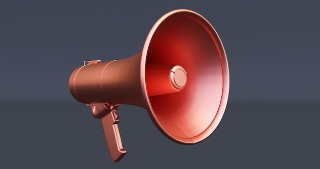 Bronze megaphone isolated on white background, 3d rendering of bullhorn