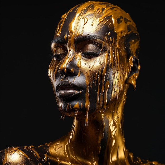 Premium AI Image  A bronze figure with a blue and gold body paint