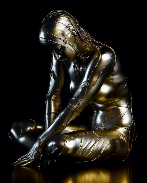 A bronze sculpture of a woman with the word art on it